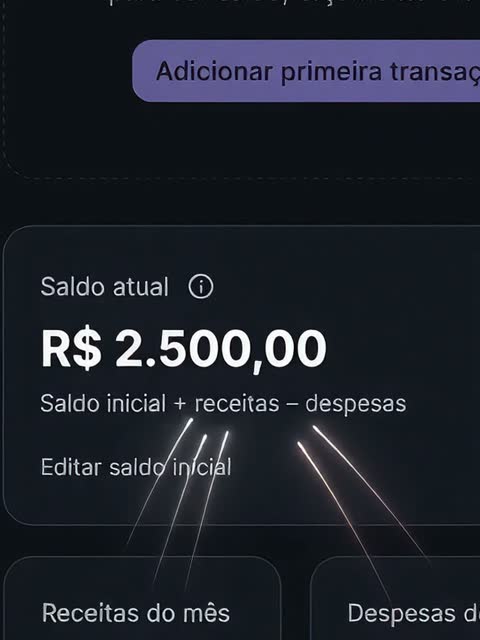 Demonstração do fluxo para definir, salvar e visualizar o saldo inicial no Norte Financeiro.